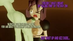 3d 3d_(artwork) aged_up alien alternate_version_available annoyed_expression big_breasts brown_eyes brown_nipples dreams gaz_membrane goth goth_girl green_penis green_skin huge_breasts invader_zim nipples paizuri penis purple_hair reluctant text titjob zim