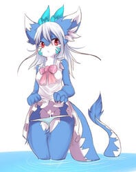 anthro blush bow breasts censored clothing costom10 dragon female flashing furred_dragon kemono panties panties_down red_eyes tears underwear water