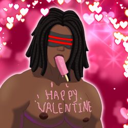 animeboy0001 black_body brown_skin dark-skinned_male dark_skin gay no_visible_genitalia original_character pecs pectorals popsicle self_upload strawberry very_dark_skin