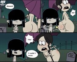 2girls big_ass black_hair braces breasts goth goth_girl grey_skin hair_covering_eyes hair_over_eyes harassment lucy_loud nickelodeon nickelodeon_animation_studio nipples persephone_(the_loud_house) slap_mark slapping_ass spank_marks spanking_ass the_loud_house wide_hips