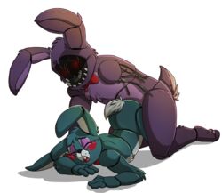 2014 anal anal_sex animatronic anthro big_dom_small_sub blue_fur bonnie_(fnaf) bow_tie closed_eyes duo faceless_male five_nights_at_freddy's five_nights_at_freddy's_2 from_behind fur gay girly lagomorph long_ears looking_at_viewer lying machine male male_only mammal mechanical on_front open_mouth penetration plain_background ponni purple_fur rabbit rape red_cheeks red_eyes robot sex size_difference teeth toy_bonnie video_games white_background white_fur wires withered_bonnie