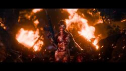 action_pose blood_on_face blood_stain broken halloween lara_croft lara_croft_(survivor) military tomb_raider tomb_raider_(survivor) violence