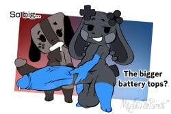 animate_inanimate anthro anthrofied ass balls big_balls big_butt big_penis black_body black_eyes black_nose bodily_fluids breasts canid canine cheek_markings controller dialogue drooling duo ear_piercing ear_ring english_text eyelashes facial_markings femboy femboy_only flat_chested foreskin freckles game_controller genital_fluids genitals gloves_(marking) gradient_background gynomorph hand_on_penis head_markings huge_balls huge_cock humanoid_hands hyper hyper_genitalia hyper_penis intersex lagomorph leg_markings long_ears looking_aside looking_at_another looking_at_genitalia looking_at_penis magiciansketch male male_only mammal markings multicolored_body nintendo nintendo_switch nude open_mouth open_smile paws penis penis_awe penis_size_difference piercing precum retracted_foreskin ring_piercing saliva scut_tail short_stack short_tail signature simple_background small_breasts small_but_hung smile smug smug_face socks_(marking) standing steam_bun_(magiciansketch) steam_controller steam_controller_(2026) steamy_penis switch_dog tail text thick_thighs two_tone_body valve