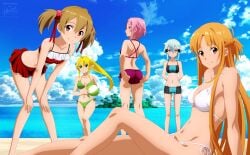 2d 2d_(artwork) 2d_artwork 5girls arm_behind_back arm_support arms_behind_back ass ass_cleavage ass_crack back bare_arms bare_back bare_belly bare_calves bare_chest bare_hands bare_hips bare_knees bare_legs bare_midriff bare_navel bare_shoulders bare_skin bare_thighs beach_ball belly belly_button big_breasts bikini bikini_bottom bikini_only bikini_top black_bikini black_bikini_bottom black_bikini_top black_string_bikini black_swimsuit black_swimwear blonde-haired_female blonde_eyebrows blonde_female blonde_hair blonde_hair_female blue-eyed_female blue-haired_female blue_background blue_eyebrows blue_eyes blue_hair blue_sky breasts brown-eyed_female brown-haired_female brown_eyebrows brown_eyes brown_hair busty busty_female busty_girl busty_teen calves closed_mouth_smile clouds collarbone day daylight daytime digital digital_art digital_drawing digital_drawing_(artwork) digital_media digital_media_(artwork) elbows exposed_arms exposed_back exposed_belly exposed_chest exposed_hips exposed_legs exposed_midriff exposed_navel exposed_shoulders exposed_skin exposed_thighs female female_focus female_only fingers full_body gluteal_fold green_bikini green_bikini_bottom green_bikini_top green_string_bikini green_swimsuit green_swimwear groin hair_between_eyes hair_ribbon hair_tie half_naked half_nude half_updo halterneck hand_behind_back hand_on_ass hand_on_butt hand_on_own_ass hand_on_own_butt hands_behind_back high_resolution high_school_student highres hourglass_figure inframammary_fold inguinal_crease inguinal_ligament knee_up kneepits knees large_boobs large_breasts leafa lean_figure leaning leaning_forward legs lisbeth long_hair looking_at_viewer median_furrow medium_breasts medium_hair midriff multiple_females multiple_girls naked naked_female naked_woman narrow_waist navel nude nude_female nudity outdoor outdoor_nudity outdoors outside parted_bangs pink-haired_female pink_eyebrows pink_hair pink_hair_female plump_breasts pointy_ears ponytail purple-eyed_female purple_bikini purple_bikini_bottom purple_bikini_top purple_eyes purple_string_bikini purple_swimsuit purple_swimwear red-eyed_female red_bikini red_bikini_bottom red_bikini_top red_eyes red_hair_ribbon red_hair_tie red_ribbon red_string_bikini red_swimsuit red_swimwear ribbon school_girl semi_nude short_hair shoulder_blades shoulders shugo19 sidelocks silica sinon sitting sky slender_body slender_waist slim_waist small_breasts smile smiley_face smiling smiling_at_viewer smirk string_bikini swimsuit swimwear sword_art_online teen_girl teenage_girl teenage_girls teenage_tits teenager thick_ass thick_butt thick_thighs thigh_gap thighs twintails twintails_(hairstyle) white_bikini white_bikini_bottom white_bikini_top white_string_bikini white_swimsuit white_swimwear wide_hips yellow-haired_female yellow_eyebrows yellow_hair young_female young_woman yuuki_asuna