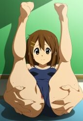 1girls ai_generated anus artstyle_imitation ass feet feet_up hands_on_ass inviting k-on! legs_up nervous pov school_swimsuit solo solo_female solo_focus sweaty swimsuit swimsuit_aside teenage_girl teenager vagina yui_hirasawa_(k-on!)