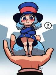 1girls ? blue_eyes blue_hair blue_pubic_hair bottomless bottomless_female female_pubic_hair hat in_hand iseenudepeople no_panties one_piece pantyless pubic_hair pussy top_hat tophat wicca_(one_piece)