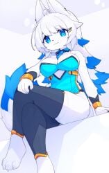 big_breasts blue_sclera cute dev_voxy devil-vox paws sitting smile white_fur