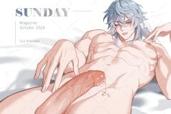 1boy gay honkai:_star_rail male male_only naked_male penis penis_awe pretty_boy solo sunday_(honkai:_star_rail)