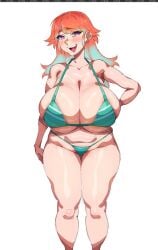 1girls 2024 adult_female bad_anatomy bicolored_hair bikini digital_media_(artwork) eyebrows eyelashes female girl green_bikini green_bikini_bottom green_bikini_top highlights_(coloring) hololive huge_breasts light-skinned_female light_skin makinakid open_mouth orange_hair shaded shaded_sketch shiny_body shiny_breasts shiny_skin solo solo_female solo_focus tagme takanashi_kiara thick_thighs tiny_bikini white_background