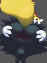 anonymous_artist anthro anus ass backsack balls big_ass big_butt black_body black_fur blush braixen butt_grab curvy curvy_figure femboy fur generation_6_pokemon genitals girly hand_on_butt hi_res inner_ear_fluff inviting looking_at_viewer looking_back male multicolored_body multicolored_fur nintendo perineum pokemon pokemon_(species) presenting presenting_anus rear_view red_body red_eyes red_fur smile solo spread_anus spread_ass spread_butt spreading tail thick_thighs tuft white_body white_fur wide_hips yellow_body yellow_fur