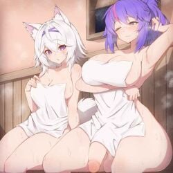 anime_style cute futanari sauna yuri