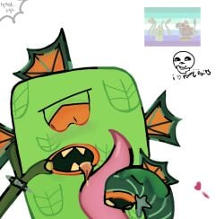 blush bog_monster embarrassed finger_in_another's_mouth fins first_porn_of_character gay gay_flag goblin_king_(recroom) green_skin heart image non-human non-human_only orange_eyes rarepair rec_room recroom recroom-nsfw tentacle tentacle_dick text tongue tongue_out toony unusual_penis yaoi