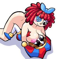 ass_up breast_smother button_eyes cuddling edit large_ass large_breasts light-skinned_female m1nty nude_female pink_nipples pomni_(the_amazing_digital_circus) ragatha_(the_amazing_digital_circus) red_hair size_difference smile the_amazing_digital_circus thick wholesome yuri