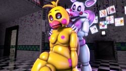 bedroom_eyes bird bird_girl blue_eyes five_nights_at_freddy&#039;s five_nights_at_freddy&#039;s_2 fnaf fox fox_ears fox_girl fox_tail lipstick looking_at_partner mangle_(fnaf) massage massaging_shoulders panties pink_body pink_cheeks pink_nipples pink_panties pink_shorts red_cheeks red_lipstick rosy_cheeks shiny_body shiny_skin shorts shoulder_massage shoulder_rub topless toy_chica_(fnaf) white_body yellow_body yellow_eyes yuri