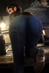 1girls 3d 3d_(artwork) ass ass_focus big_ass black_hair blender call_of_duty clothed clothed_female female female_focus female_only fully_clothed helen_park_(cod) jeans looking_at_viewer looking_back mature mature_female nithes thighs