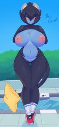 big_breasts breasts cleavage dullyarts female furry huge_breasts luxray nipples pokemon pokemon_(species) tagme thick_thighs