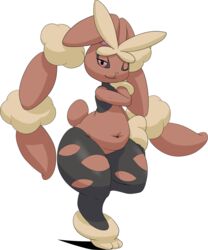 belly cotton female hybridprojectalpha lagomorph looking_at_viewer lopunny mammal mega_evolution mega_lopunny navel nintendo one_eye_closed overweight pink_sclera pokemon pokemon_(species) pussy rabbit smile solo thick_thighs video_games voluptuous wide_hips wink