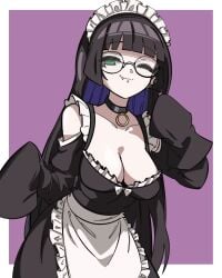 1girls big_breasts blunt_bangs bocchi_the_rock! breasts choker cleavage cute_fang female ghuler glasses green_eyes long_sleeves looking_at_viewer maid maid_headdress maid_outfit maid_uniform oerba_yun_fang pa-san pale_skin pointy_chin sleeves_past_fingers sleeves_past_wrists smile sole_female wink