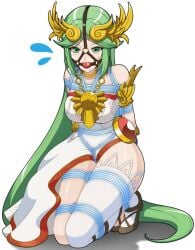 bondage bondage bondage bound breasts dress female female_focus female_only gag gagged green_eyes green_hair harness harness_ball_gag harness_gag heels nintendo on_knees palutena rope rope_bondage shibari_over_clothes thick_thighs thighhighs thighs