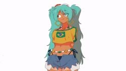 1female 1girls animated blue_eyes blue_hair boob_jiggle boob_physics boobs brazilian brazilian_female brazilian_miku breast_jiggle breast_physics breasts cleavage em_bani female_focus gif glasses hatsune_miku long_hair physics shorts tits vocaloid