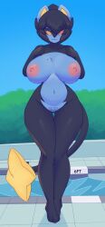 big_breasts breasts cleavage dullyarts female furry huge_breasts luxray nipples pokemon pokemon_(species) tagme thick_thighs