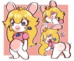 :3 ass blonde blonde_female blonde_hair blue_eyes bunny_ears bunny_girl butt crown female female_focus female_only headwear heart hearts iseenudepeople mario_(series) mario_+_rabbids mouth_open nintendo open_mouth pussy rabbid rabbid_peach super_mario_bros. tummy ubisoft