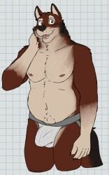 2024 anthro belly biped black_claws bulge canid canine canis checkered checkered_background claws clothed clothing detailed_bulge digital_drawing_(artwork) digital_media_(artwork) echo_(game) echo_(series) echo_project eyebrows fur genital_outline hand_on_neck hi_res jockstrap jockstrap_only leo_alvarez looking_aside male male_anthro mammal multicolored_body navel neck_tuft nipples orange_eyes overweight overweight_anthro overweight_male partially_clothed partially_clothed_male pattern_background penis_outline pink_nipples portrait raised_eyebrow red_body red_fur red_nose red_wolf simple_background solo standing tan_body tan_fur tan_inner_ear three-quarter_portrait topless tuft underwear underwear_only unsafescapewolf whiskers white_background white_clothing white_sclera white_underwear wolf