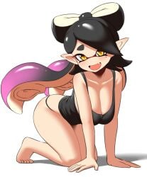 all_fours big_breasts black_hair callie_(splatoon) huge_breasts looking_at_viewer nintendo nobunagapero splatoon tentacle_hair