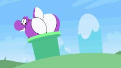 2boys animated_gif anthro ass bubble_ass bubble_butt dinosaur gay gif jiggle jiggling_ass komdog komponi male mario_(series) nintendo penis pipe purple_yoshi stuck stuck_in_object stuck_in_pipe super_mario_bros. tagme text video wobble wobbling_ass yoshi