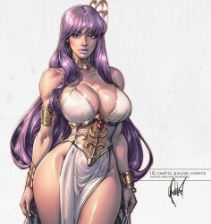 1girls accessories athena_(saint_seiya) breasts breasts_focus cedric_poulat deity dress eyebrows eyelashes female female_focus female_only goddess legs light-skinned_female light_skin lips long_hair purple_hair saint_seiya saori_kido sexy shounen_jump solo solo_female solo_focus thighs very_long_hair voluptuous voluptuous_female white_dress wide_hips