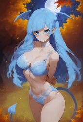 1girls ai_generated blue_hair blush civitai female head_wings jujutsu_kaisen kasumi_miwa lingerie pointy_chin smile succubus succubus_tail tagme