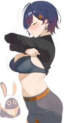 1girls absurd_res absurdres ahoge angry angry_expression angry_eyebrows angry_eyes angry_face antenna_hair bare_belly bare_midriff bare_navel bare_stomach belle_(zenless_zone_zero) belly belly_button blue_bra blue_eyebrows blue_hair blue_hair_female blue_panties blue_underwear blush blush_face blush_lines blushed_face blushing_face blushing_female bra breasts busty busty_female busty_girl byeon_dha cleavage closed_eyes clothing dot_nose earrings elbows embarrassed embarrassed_exposed_female embarrassed_expression embarrassed_female embarrassed_underwear_female eous_(zenless_zone_zero) exposing exposing_breasts exposing_chest exposing_self female female_focus female_only fingernails fingers frilled_bra frilled_panties frilled_underwear frown frown_eyebrows frowning grey_legwear grey_skirt hair_between_eyes hair_ornament hair_pin hairpin hairpins high_resolution highres lace-trimmed_bra lace-trimmed_panties lace_bra lace_panties lace_underwear laced_bra laced_panties laced_underwear large_breasts lean_body lean_figure legwear light-skined_female light-skinned light-skinned_female light_skin light_skin_female light_skinned light_skinned_female lips medium_hair narrow_waist navel panties shirt shirt_lift short_hair shoulders sideboob simple_background skirt slender_body slender_waist slim_girl slim_waist solo standing thighs thin_waist underwear undressing undressing_self upper_body white-skinned_female white_background white_skin wide_hips zenless_zone_zero