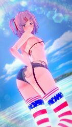 1girls american_flag american_flag_bikini beach bikini doki_doki_literature_club female female_only human looking_at_viewer looking_back mashirosolera natsuki_(doki_doki_literature_club) patriotic_clothing skimpy skimpy_clothes solo stockings