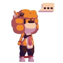 animated anthro blinking canine clothed clothing erection hyper hyper_penis legwear male mammal pakobutt penis pixel pixel_art sneakers solo stockings switch_(pakobutt) text throbbing transparent_background