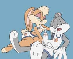 anthro anthro_on_anthro breasts bugs_bunny duo female furry handjob icy-cool lagomorph lola_bunny looney_tunes male mammal penis rabbit space_jam straight toony warner_brothers