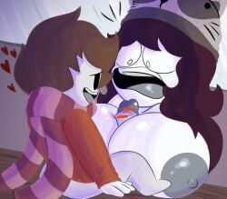 1boy 1girls areolae big_areola big_breasts breasts brown_hair jaiden jaiden_animations large_areolae large_breasts larger_female open_mouth penis scarf scarf_boy size_difference smaller_male youtube youtuber