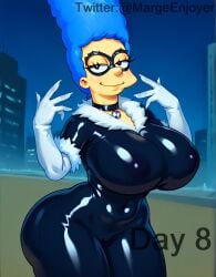 1girls 20th_century_fox ai_generated big_ass big_breasts black_cat_(marvel) cosplay halloween huge_ass huge_breasts latex latex_suit marge_simpson margeenjoyer marvel milf self_upload solo spooktober spooky_month the_simpsons thick_thighs yellow_skin