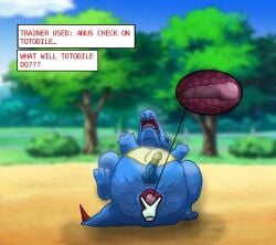 anus ass crocodilian dildo dildo_in_ass feral interspecies pokemon pokephilia totodile zoophilia