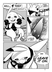 2014 balls comic english_text erection feral greyscale hi_res looking_at_viewer male monochrome nintendo open_mouth penis pikachu pokemon precum rape_face sitting tapering_penis text tom_smith video_games