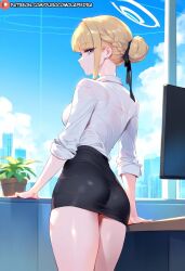 1girls ai_generated blue_archive dclp from_behind medium_breasts office_lady standing toki_(blue_archive)