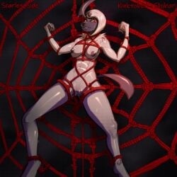 2024 absol ans anthro big_breasts bondage bondage bound breasts digital_media_(artwork) female fur generation_3_pokemon genitals hair hi_res kinktober looking_at_viewer nintendo nude pokemon pokemon_(species) pussy red_eyes red_rope restraints rope rope_bondage rope_harness scarlet_side smile smirk solo submissive tail white_body white_fur white_hair