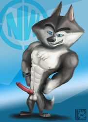 1boy 2014 20th_century_fox abs agent_classified anthro arctic_wolf blue_eyes canine clenched_teeth dreamworks erection foreskin furry furry_only glans grin gyrowoof knot madagascar_(series) male male_only mammal north_wind partially_retracted_foreskin penis plantigrade pose precum show_off smile solo standing teeth the_penguins_of_madagascar toony uncut watch wolf