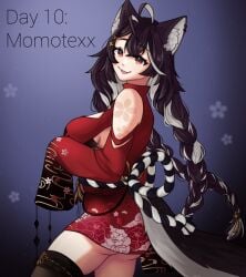 brown_hair female furry_ears mixed_hair_color momotexx_(vtuber) red_eyes virtual_youtuber vtuber vyugen wolf_girl