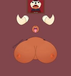 big_breasts brawl_stars female glory_hole nita_(brawl_stars) open_mouth oral oral_sex themoonbear_artist themoonnsfw_artist through_wall torn_clothes