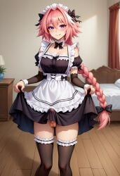 ai_generated astolfo_(fate) bedroom fate_(series) futanari maid_outfit pink_hair