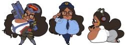 3girls big_breasts caricature chibi cosplay dark-skinned_female gaming glasses himiwako huge_breasts macromastia massive_breasts necklace nose_piercing nose_ring portrait streamer