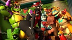 3d_(artwork) absurd_res animatronic anthro ass balls bent_over big_balls big_butt digital_media_(artwork) eyewear five_nights_at_freddy's five_nights_at_freddy's:_security_breach from_behind_position gangbang genitals glamrock_bonnie_(fnaf) glamrock_foxy_(fnaf) glamrock_freddy group group_sex hi_res knight_shadowborne knightsfm machine male male/male masturbation montgomery_gator robot scottgames security security_breach security_guard sex source_filmmaker_(artwork) steel_wool_studios sunglasses thick_thighs wolfal