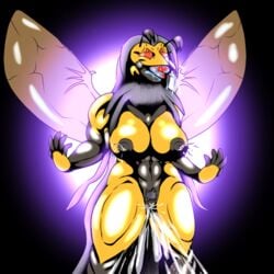 abs antennae arthropod big_breasts breasts female hair human insects lactation mammal milk muscles muscular_female nipples orgasm pubes purple_hair pussy pussy_ejaculation pussy_juice red_eyes saesar saliva solo transformation wasp wings