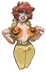 april_o'neil april_o'neil_(tmnt_1987) artist_request big_breasts green_eyes halloween large_breasts mature_female painted_breasts solo solo_female teenage_mutant_ninja_turtles