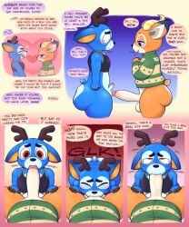 animal_crossing antelope anthro antlers ass ball_size_difference balls bam_(animal_crossing) beau_(animal_crossing) big_balls big_butt big_penis blue_body blue_eyes blue_fur blush bodily_fluids bottomless bovid clothed clothing colored deep_throat deer dialogue digital_drawing_(artwork) digital_media_(artwork) duo fellatio fellatio_pov first_person_view freckles fur gay genitals glk heart_symbol hi_res horn humiliation laugh male male/male mammal nintendo oral oral_penetration orange_body orange_fur penetration penile penis penis_humiliation penis_size_difference red_eyes seeing_stars sex simple_background small_balls small_penis small_penis_humiliation sweat sweater tail tears text thick_thighs topwear whining zlut385